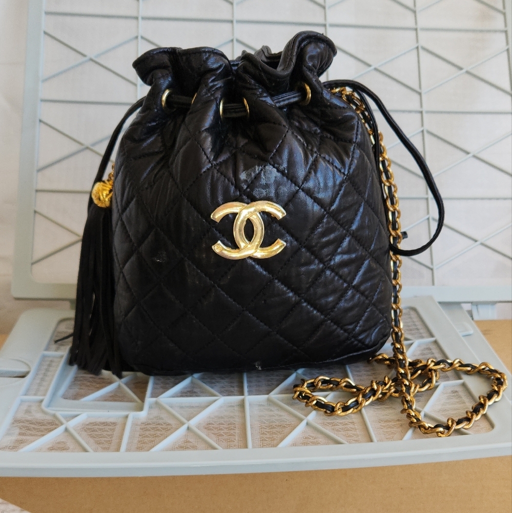 Black Quilted Crossbody Bag with Gold Chain - Picture 6 of 10